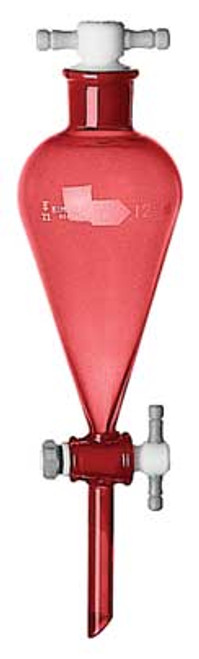 KIMBLE® 29052F-500 KIMAX RAY-SORB® 500mL Squibb Pear Shaped Separatory Funnels with Red Color-Coded PTFE Stopper & PTFE Stopcock