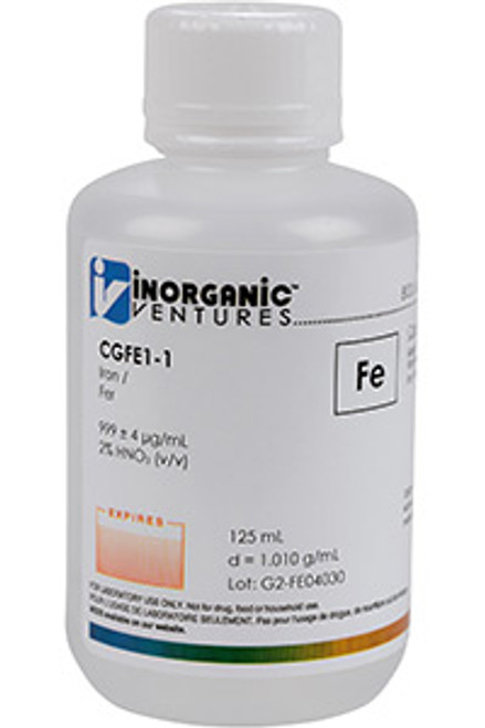 Inorganic Ventures CGFE1-125ML IRON ICP Standard, 1,000 ppm (µg/mL)