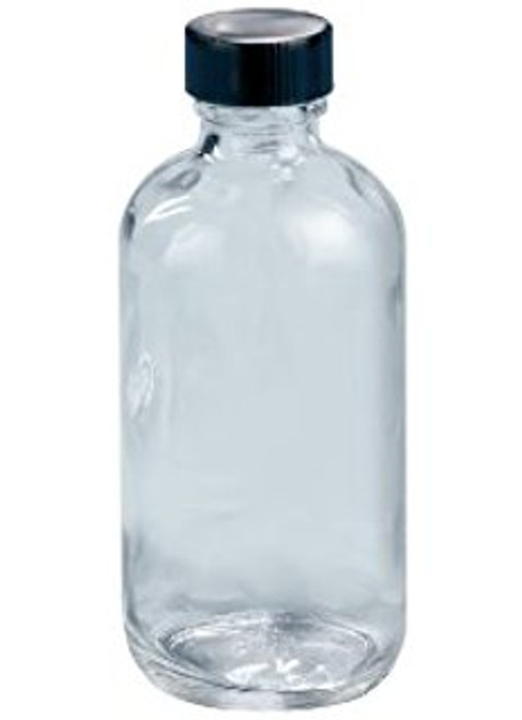 Qorpak GLC-01131 Clear Glass 4oz Boston Round Bottle with 22-400 Black Phenolic Polyseal Cone Lined Cap