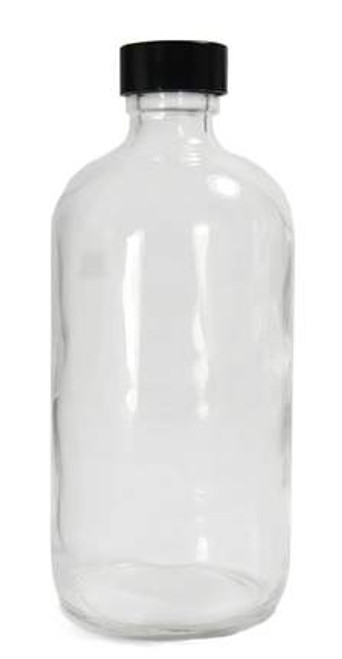 Qorpak GLC-01173 Clear Glass 8oz Boston Round Bottle with 24-400 Black Phenolic Pulp/Vinyl Lined Cap