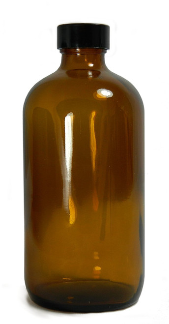 Qorpak GLC-01935 Amber Glass 4oz (120ml) Boston Round Bottle with 22-400 Black Phenolic Polyseal Cone Lined Cap