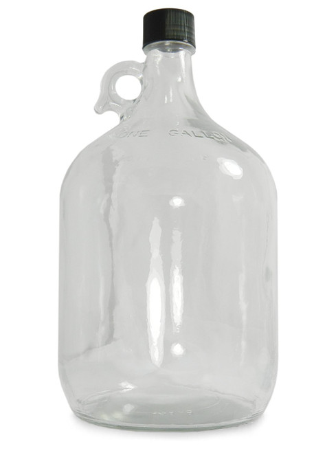 Qorpak GLC-01429 Clear Glass 128oz (3,840ml) Jug With Molded Finger Grip and 38-400 Green Thermoset F217 and PTFE Lined Cap