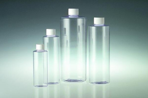 Qorpak PLC-05772 Clear 8oz PVC Cylinder Bottles with White Polypropylene PE Foam Lined 24-410 Caps