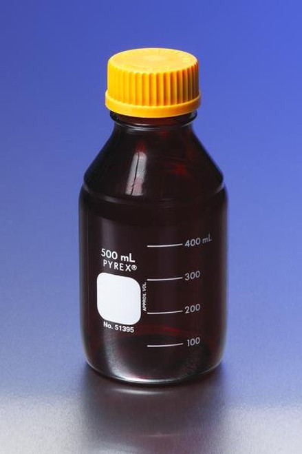 Corning 51395-250 PYREX® Low Actinic 250mL Round Media Storage Bottles with GL25 Screw Caps