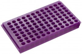 Bel-Art Microcentrifuge Tube Rack, Reversible, Blue, 96-well F18845