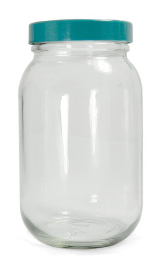 Safety Coated Wide Mouth Glass Jars, 64oz, PTFE Lined Caps, case/6