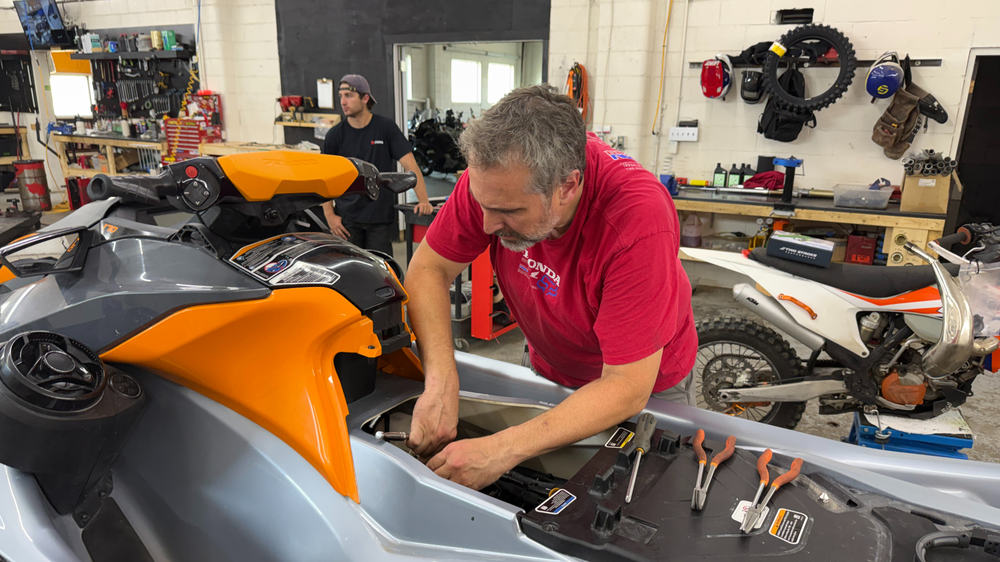 George Merry at work in the shop