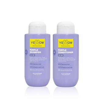 Kit Alfaparf Yellow Shampoo Conditioner Silver Deep Cleasing Hydration Hair Blonde 2x500ml/16.9fl.oz