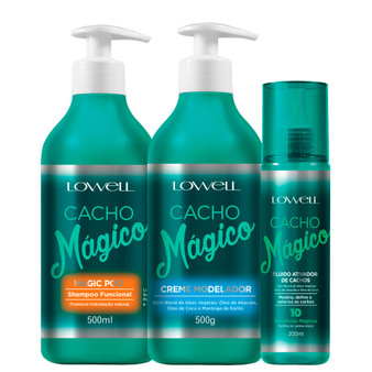 Kit Lowell Cacho Mágico Shampoo Cream Modeler Fluid Activator Curls