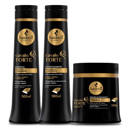 Kit Haskell Shampoo Conditioner Mask Strong Horse Cavalo Forte Healthy Growth 3x500ml/3x16.9fl.oz