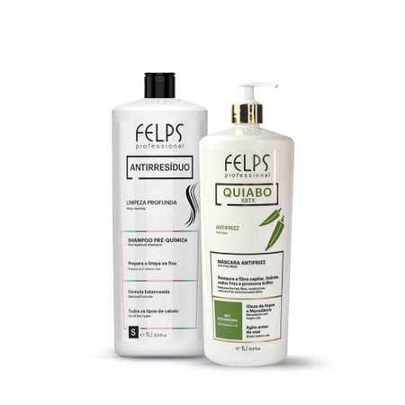 Kit Felps Clarifying Shampoo Progressive Xbtx Okra Antirresíduo Alisamento Quiabo 2x1L/2x33.8fl.oz