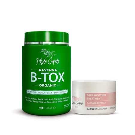 Kit I Belli Capelli Ravenna B-tox Organic 1Kg/35.2 oz and Venice Cassava Extract Mask 250g/8.81 oz Complete Treatment