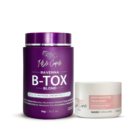 Kit I Belli Capelli Ravenna B-tox Blond 1kg/35.2 oz and Venice Mask Mandioca Hydration 250g/8.8 oz Kit I Belli Capelli Ravenna B-tox Blond 1kg/35.2 oz and Venice Mask Mandioca Hydration 250g/8.8 oz