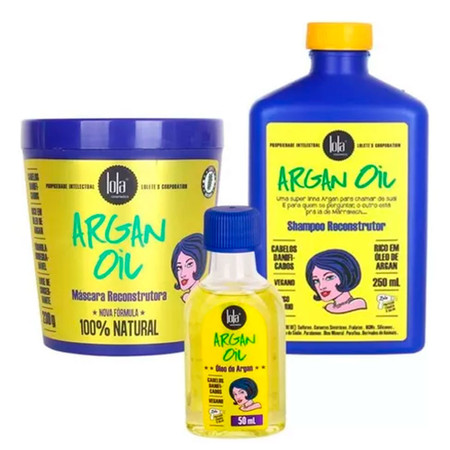 Lola Cosmetics Argan Oil Kit - 3 Produtos Shampoo, Máscara e Óleo de Argan