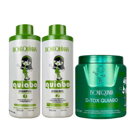 Kit Bonequinha Progressive Btox Okra Pro Repair Complete Hydration Quiabo 3x1L/3x33.8fl.oz