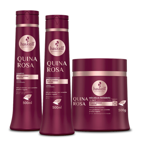 Kit Haskell Shampoo Conditioner Mask Quina Rosa Home Care Complete Treatment 3x500ml/3x16.9fl.oz