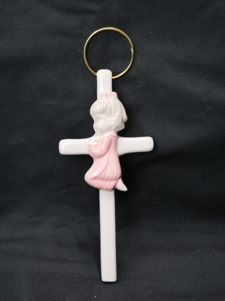 Porcelain Cross with Praying Girl