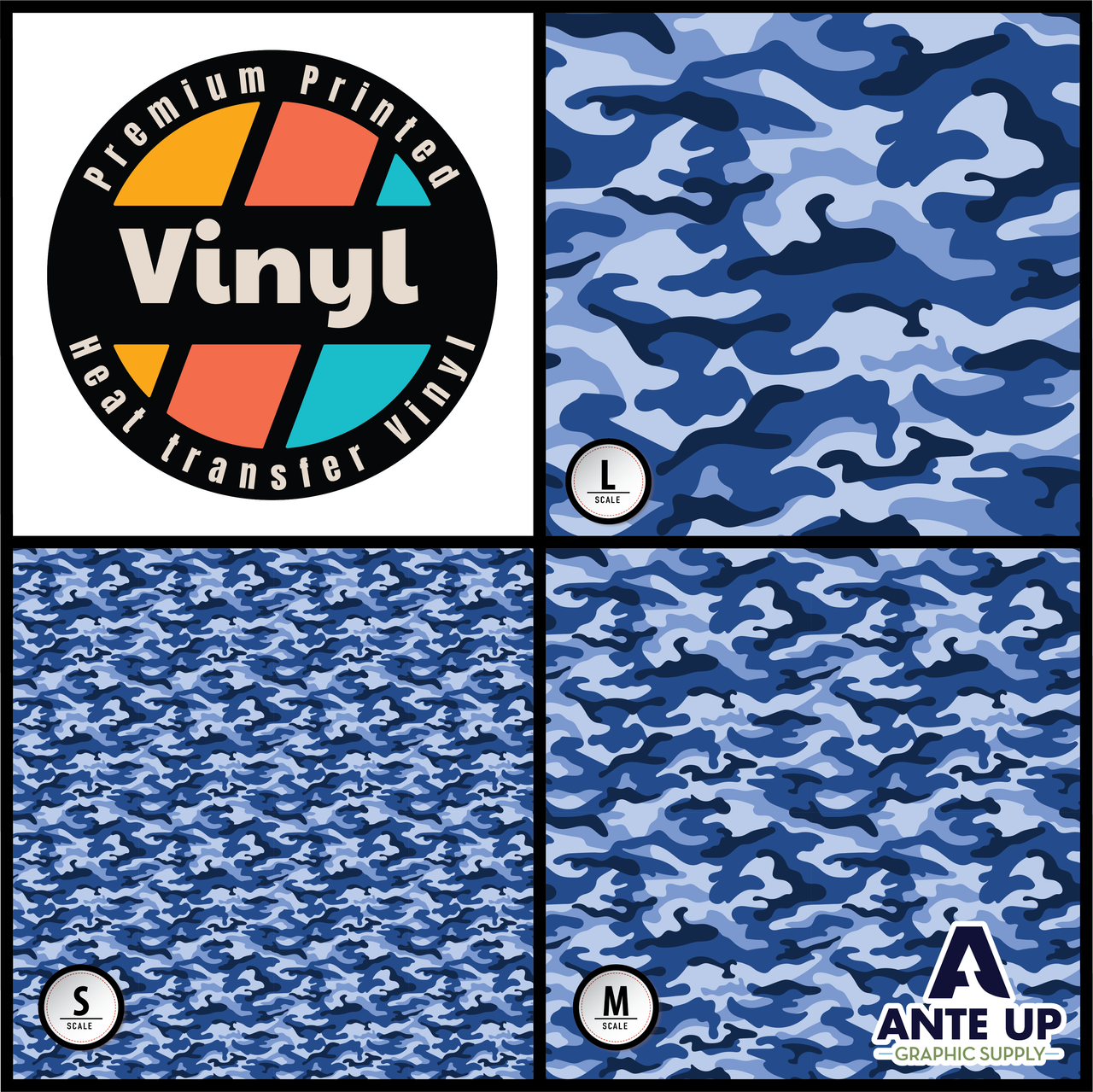 Blue Camouflage Patterned Heat Transfer Vinyl (HTV)