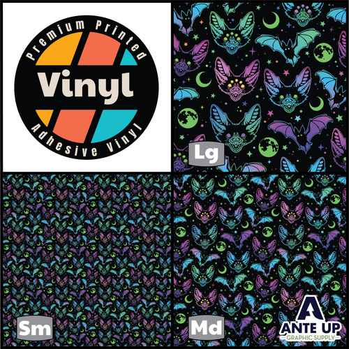 Printed Pattern - Neon Bats - 12" x 12" - Permanent Adhesive Vinyl