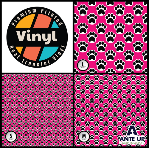 Printed Pattern - Paw Prints on Pink Background - Heat Transfer Vinyl