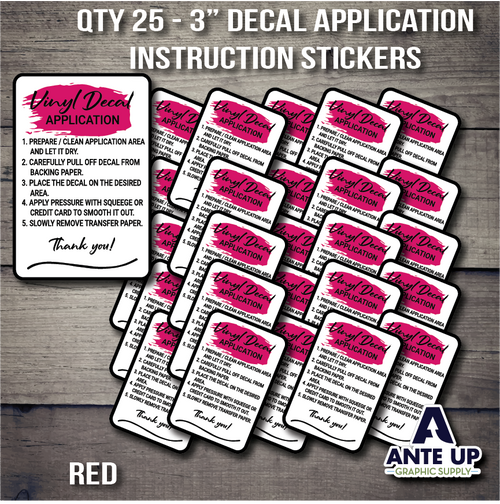 Vinyl Application Instruction Stickers - Qty 25 - 3" - Red