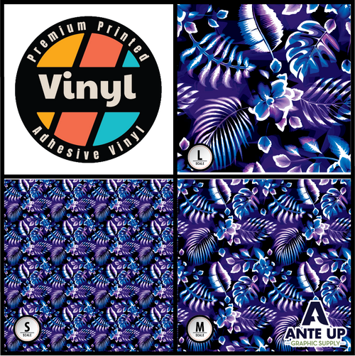 Printed Pattern  - Blue Monstera Palm Leaves - Adhesive Vinyl