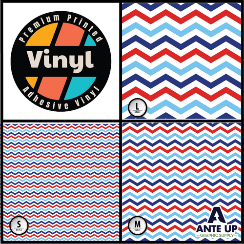 Printed Pattern - Nautical Red & Blue Chevron - Adhesive Vinyl