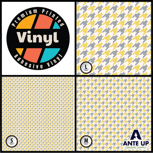 Printed Pattern - Houndstooth Yellow & Gray - Adhesive Vinyl