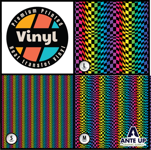 Printed Pattern - Rainbow Wavy Checkered  - Heat Transfer Vinyl