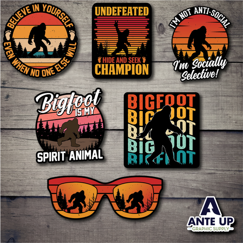 Bigfoot sticker bundle - 5 of each design -4" - 30 - Die - Cut - Stickers