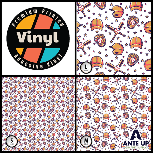 Printed Pattern - Baseball, Bats & Gloves  - Adhesive Vinyl