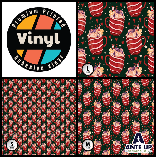 Printed Pattern -  Hot Coco and Candy Cane - Adhesive Vinyl