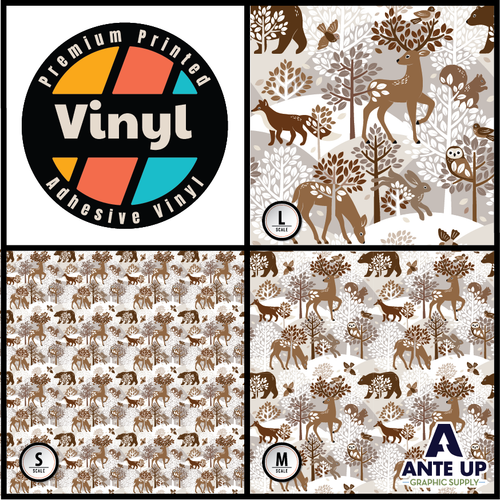 Printed Pattern -  Woodland Animals and Trees - Adhesive Vinyl