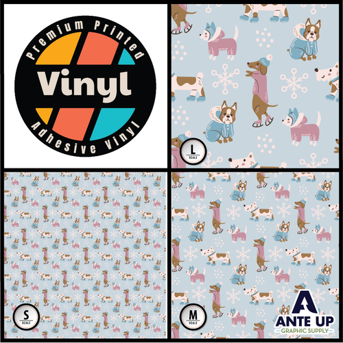 Printed Pattern -  Winter Dogs and Snowflakes - Adhesive Vinyl