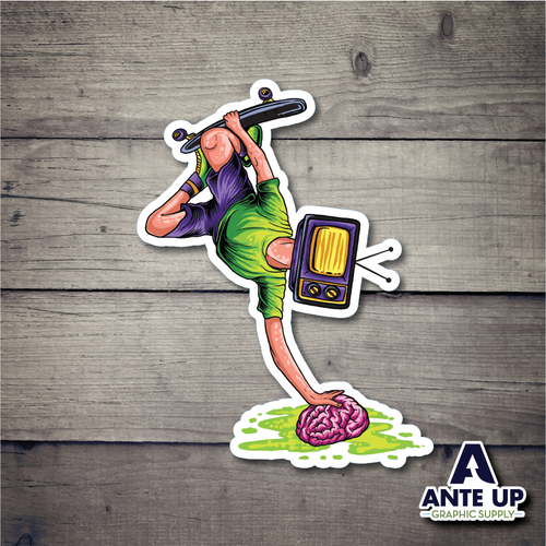 Skateboard Kid TV Brain - 3" - die cut sticker