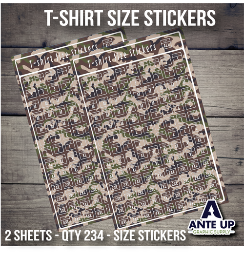 T-shirt Size Stickers - Green Camo - 2 Sheets