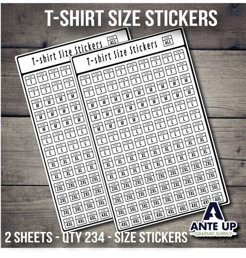 T-shirt Size Stickers - Black and White - 2 Sheets