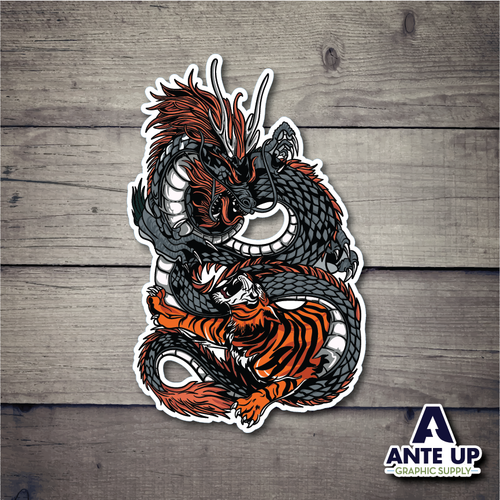 Dragon  Fighting Tiger -  3" die cut sticker