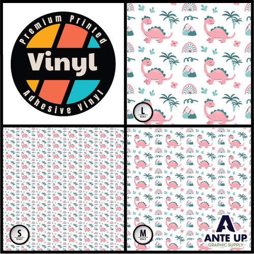 Printed Pattern -Dinosaur & Palm Trees  -  Adhesive Vinyl