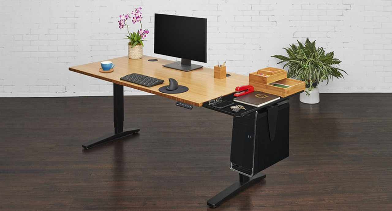 60" x 30" Bamboo UPLIFT Standing Desk with matching bamboo organizer set & Desk Extension with CPU Holder 60" x 30" Bamboo UPLIFT Standing Desk with matching bamboo organizer set & Desk Extension with CPU Holder