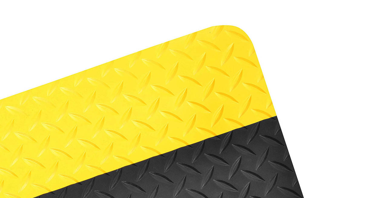 Crown Matting 2' x 75' Industrial Deck Plate Ultra Anti-Fatigue Ergonomic Dry Mats Black/Yellow