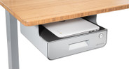 A padded shelf on top houses laptops and devices up to 13" by 13"
