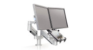 Twin arms allow for independent adjustment of monitors or tablet