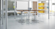 The Steelcase Turnstone Scoop Stool is available with an arctic white or platinum frame
