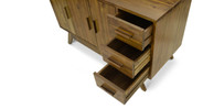 Features three spacious cabinets and three drawers