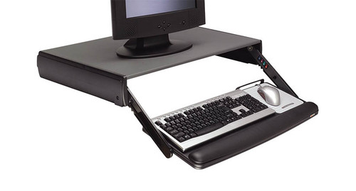 Keyboard can be lowered as much as 3.75" below desktop level Keyboard can be lowered as much as 3.75" below desktop level