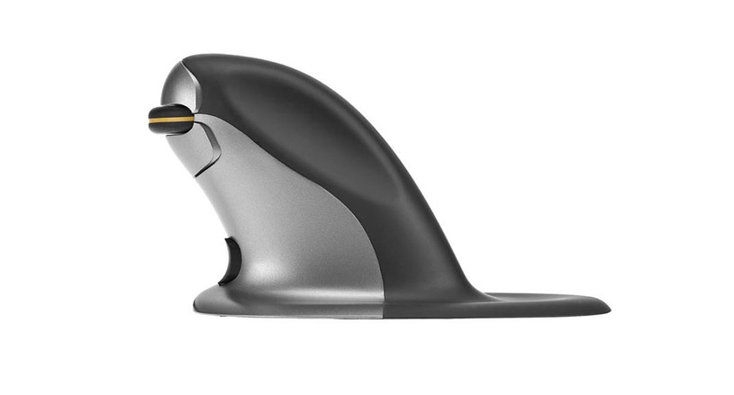 The Penguin Vertical Mouse - Wireless Large feature an ambidextrous design with central "bow-tie" switch
