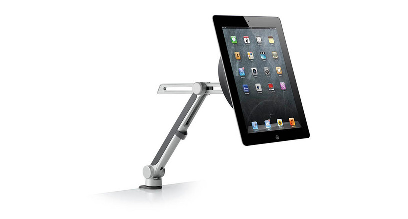 Disc mount attaches to any tablet or tablet case with a residue-free gel adhesive for one-handed attach and release