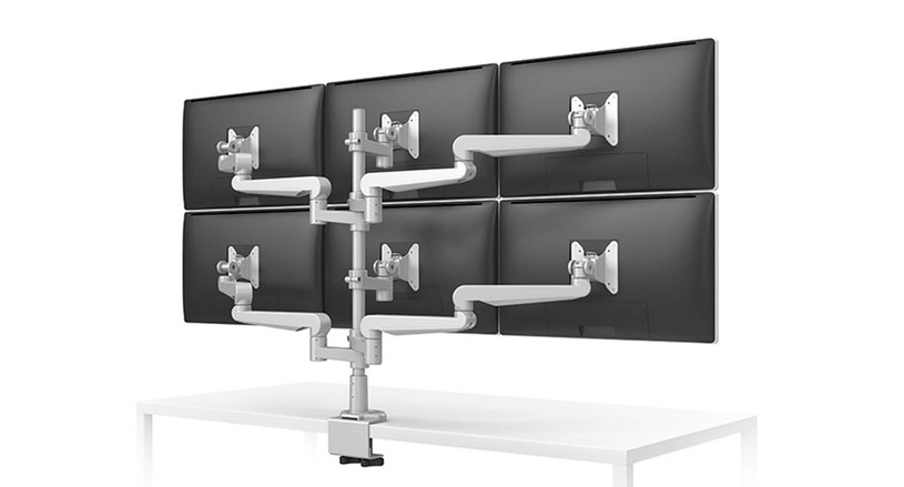 6 individual arms allow for independent adjustment of each monitor