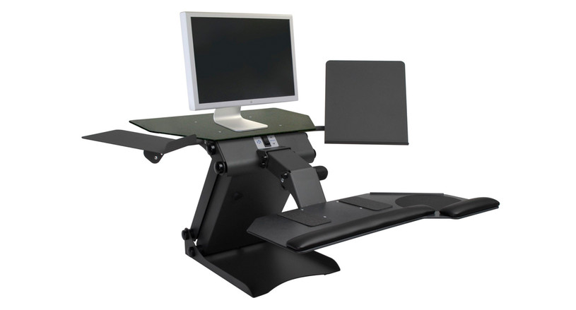 Entire system fits on your desktop to create an instant sit-to-stand workstation
